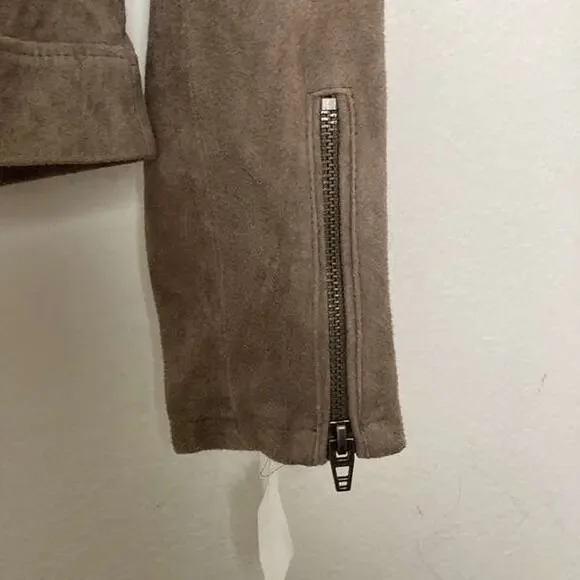 NEW BLANKNYC WOMENS TAUPE LEATHER LONG SLEEVE COLLARED HOODED MOTO JACKET SIZE S - Picture 5 of 9